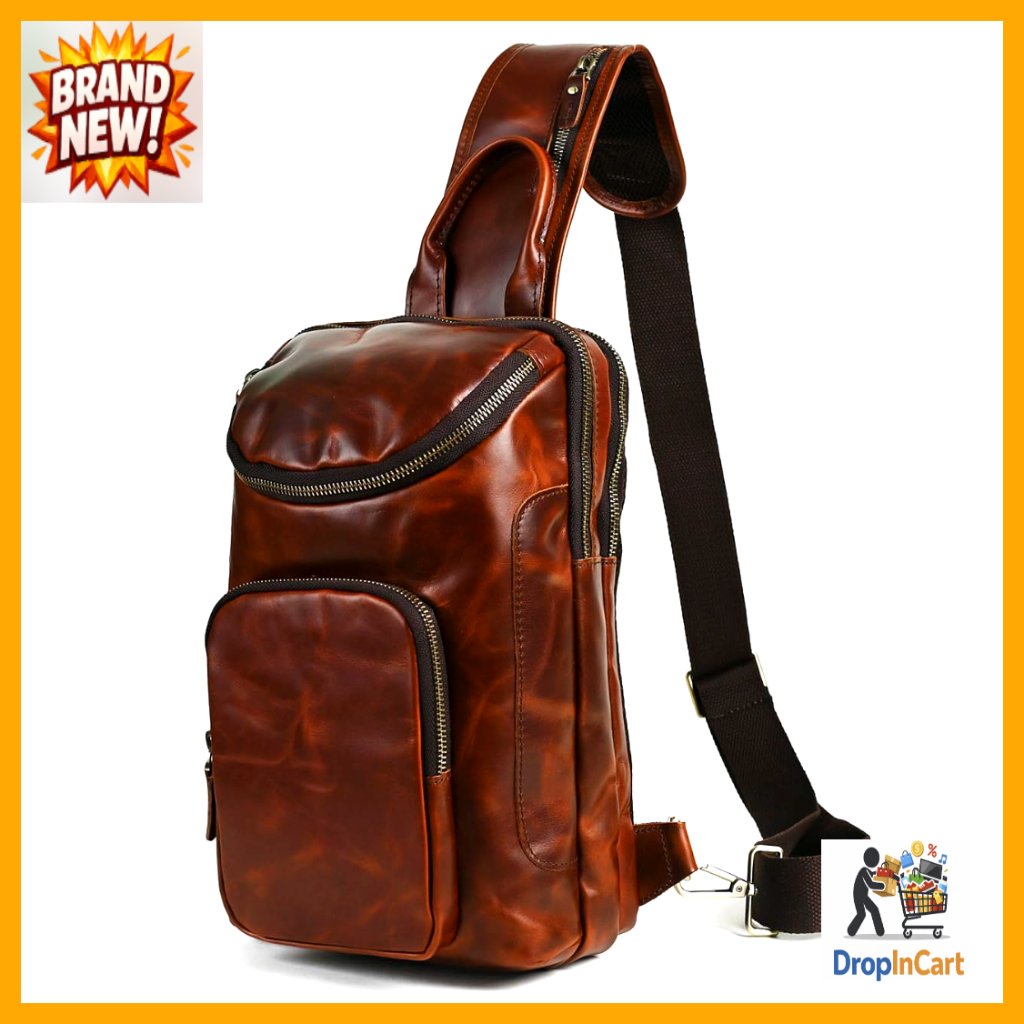 Vintage Retro Leather Crossbody Sling Bag Adjustable Shoulder Travel Daypack